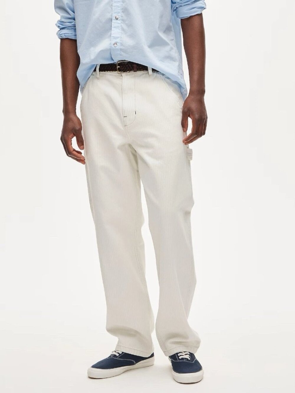 Men’s J. Crew White/Blue Faded Striped Carpenter Pant 30x34 NWT